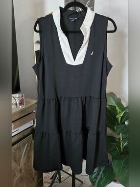 Nautica Black Sleeveless Tiered Dress with White Collar